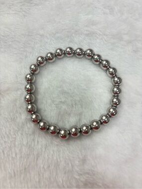 Silver Tone Stainless Steel Beaded Stretch Bracelet Round Ball Beads